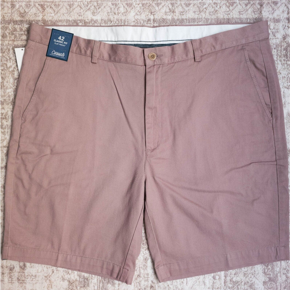 Roundtree & Yorke Casuals Classic Fit Flat Front Chino Shorts Vtg Mauve Mens 42